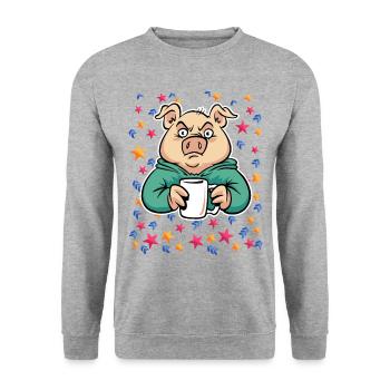 Pork drinks coffee - Unisex Sweatshirt - salt & pepper - Front - Alina (178cm) & Michal (187cm)