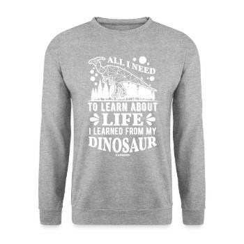 Dinosaur All I Need To Learn About Life - Unisex Sweatshirt - salt & pepper - Front - Alina (178cm) & Michal (187cm)