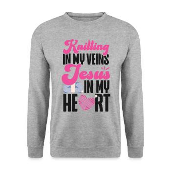 Knitting Knitter Jesus Christian - Unisex Pullover - Weißgrau meliert - Vorne - Alina (178cm) & Michal (187cm)