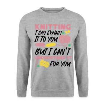 Knitting Knitter Knitting I Can - Unisex Pullover - Weißgrau meliert - Vorne - Alina (178cm) & Michal (187cm)