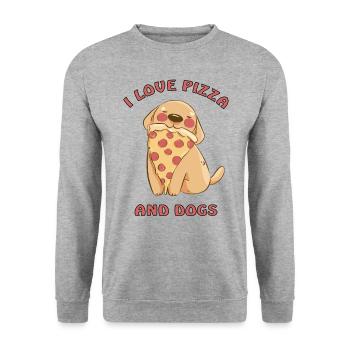 ich liebe Pizza und Hunde - Unisex Pullover - Weißgrau meliert - Vorne - Alina (178cm) & Michal (187cm)