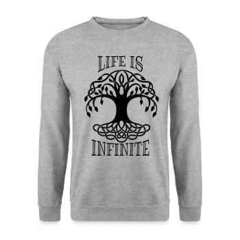 Life is infinite saying with tree of life - Unisex Sweatshirt - salt & pepper - Front - Alina (178cm) & Michal (187cm)