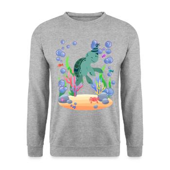 Schildkröte feiert Geburtstagsparty im Meer - Unisex Pullover - Weißgrau meliert - Vorne - Alina (178cm) & Michal (187cm)