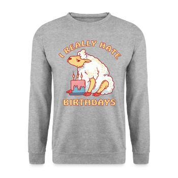 Sheep hates birthdays I hate birthdays - Unisex Sweatshirt - salt & pepper - Front - Alina (178cm) & Michal (187cm)