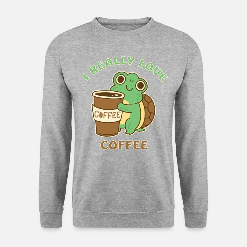Schildkröte liebt Kaffee - Unisex Pullover - Weißgrau meliert