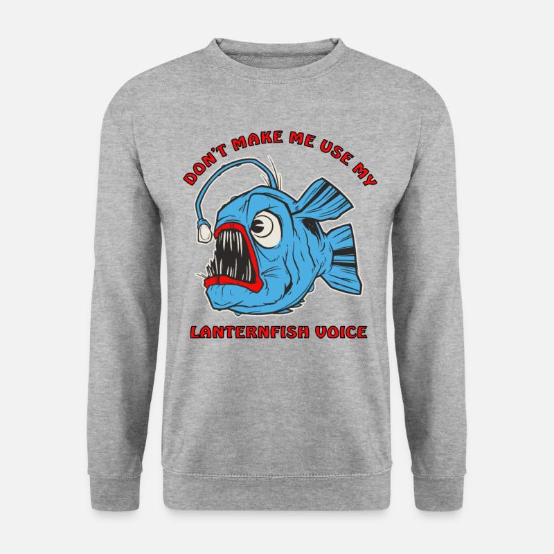 gruseliger Laternenfisch aus der Tiefsee - Unisex Pullover - Weißgrau meliert