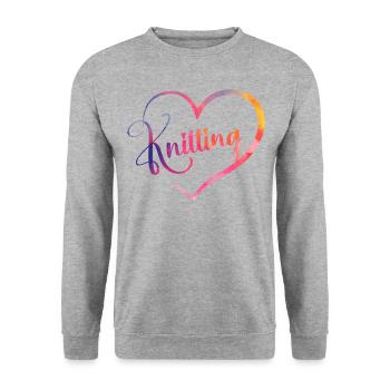 Knitting Knitter Watercolor Heart - Unisex Pullover - Weißgrau meliert - Vorne - Alina (178cm) & Michal (187cm)