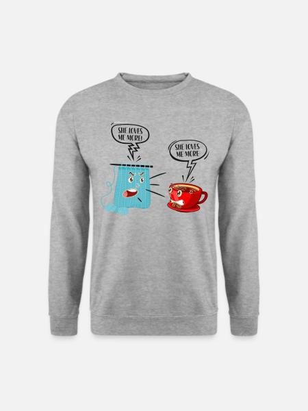 Knitting Knitter Coffee She Loves - Unisex Pullover - Weißgrau meliert