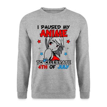I paused my anime to celebrate 4th of july - Unisex Pullover - Weißgrau meliert - Vorne - Alina (178cm) & Michal (187cm)