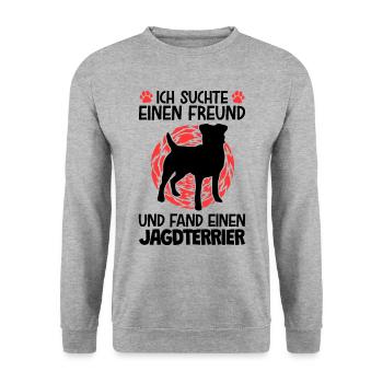 Fand einen Jagdterrier Deutscher Jagdhund - Unisex Pullover - Weißgrau meliert - Vorne - Alina (178cm) & Michal (187cm)