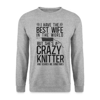 Knitting Knitter Wife Husband - Unisex Pullover - Weißgrau meliert - Vorne - Alina (178cm) & Michal (187cm)