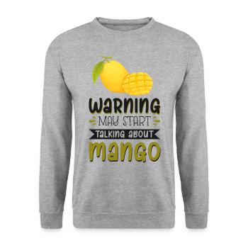 Warnung, könnte anfangen, über Mango zu sprechen - Unisex Pullover - Weißgrau meliert - Vorne - Alina (178cm) & Michal (187cm)