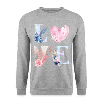 LIEBE - Unisex Pullover - Weißgrau meliert - Vorne - Alina (178cm) & Michal (187cm)