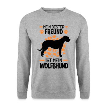 Irischer Wolfshund ist mein Freund Wolfhound - Unisex Pullover - Weißgrau meliert - Vorne - Alina (178cm) & Michal (187cm)