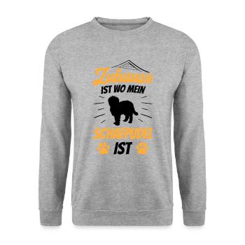 Schafpudel ist Zuhause altdeutscher Hütepudel - Unisex Pullover - Weißgrau meliert - Vorne - Alina (178cm) & Michal (187cm)
