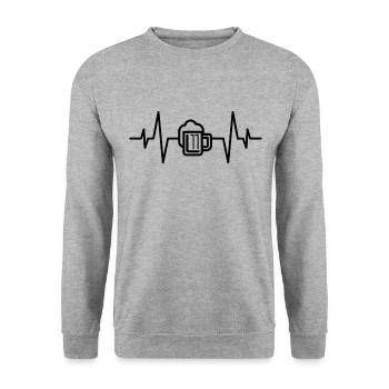 Bier Herzschlag - Unisex Pullover - Weißgrau meliert - Vorne - Alina (178cm) & Michal (187cm)