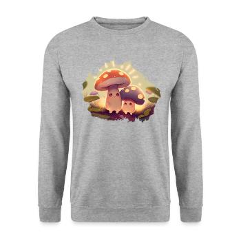 Kawaii Mushrooms Cottagecore Vintage for Mushroom Lovers - Unisex Sweatshirt - salt & pepper - Front - Alina (178cm) & Michal (187cm)