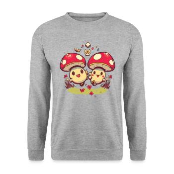 Kawaii Mushrooms Cottagecore Vintage for Mushroom Lovers - Unisex Sweatshirt - salt & pepper - Front - Alina (178cm) & Michal (187cm)