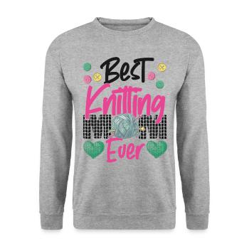 Knitting Knitter Mom Best Knitting - Unisex Pullover - Weißgrau meliert - Vorne - Alina (178cm) & Michal (187cm)