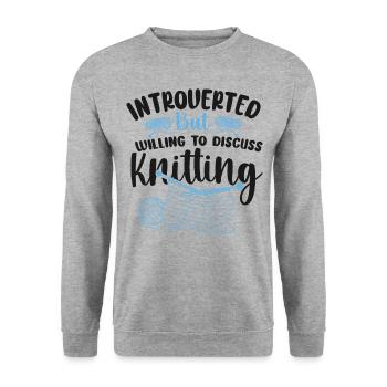 Knitting Knitter Introverted But - Unisex Pullover - Weißgrau meliert - Vorne - Alina (178cm) & Michal (187cm)