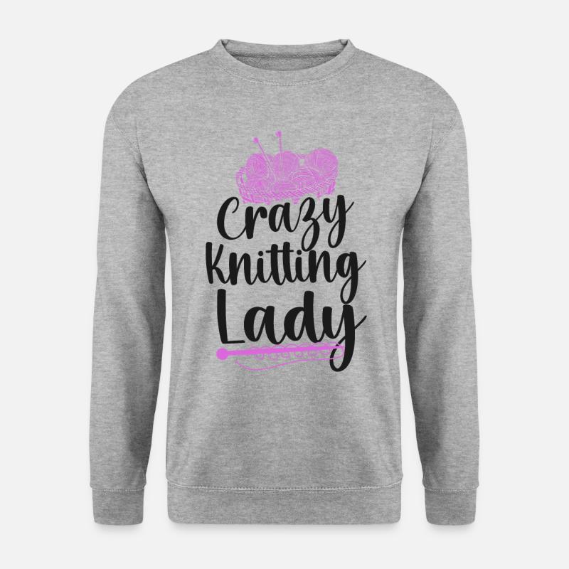 Knitting Knitter Girl Crazy - Unisex Pullover - Weißgrau meliert