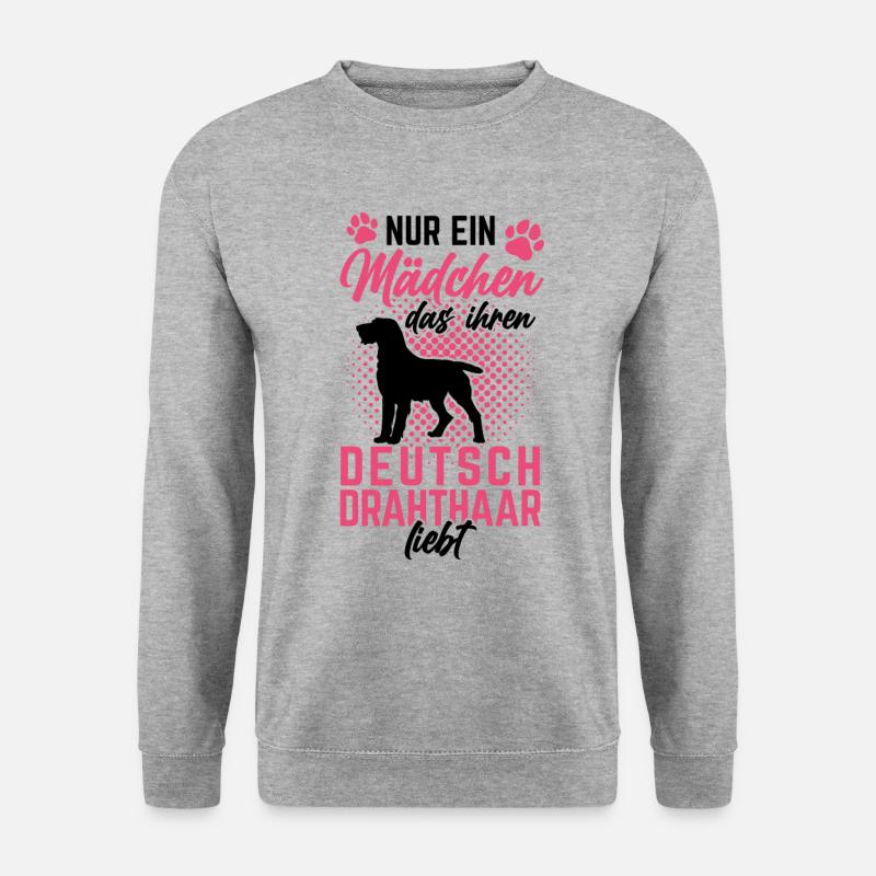 Mädchen das ihren Deutsch Drahthaar liebt - Unisex Pullover - Weißgrau meliert