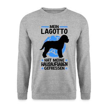 Lagotto Romagnolo hat Hausaufgaben gefressen - Unisex Pullover - Weißgrau meliert - Vorne - Alina (178cm) & Michal (187cm)