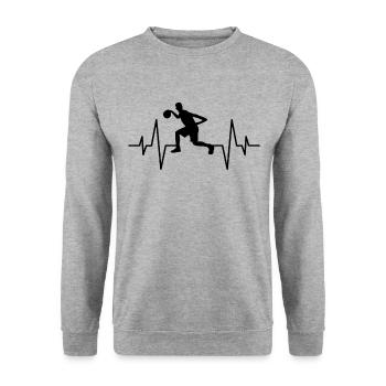 Basketball Herzschlag - Unisex Pullover - Weißgrau meliert - Vorne - Alina (178cm) & Michal (187cm)
