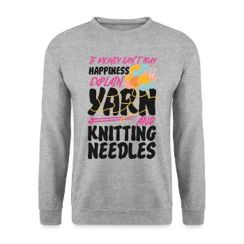 Knitting Knitter If Money Can't - Unisex Pullover - Weißgrau meliert - Vorne - Alina (178cm) & Michal (187cm)