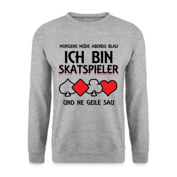 Morgens Müde Abends Blau Skatspieler - Unisex Pullover - Weißgrau meliert - Vorne - Alina (178cm) & Michal (187cm)