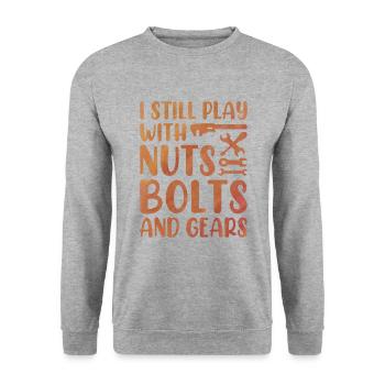 I Still Play With Nuts Bolts And Gears Car Lover M - Unisex Sweatshirt - salt & pepper - Front - Alina (178cm) & Michal (187cm)