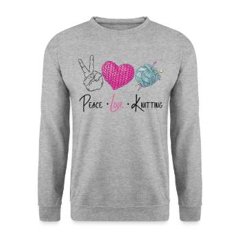 Knitting Knitter Peace Love - Unisex Pullover - Weißgrau meliert - Vorne - Alina (178cm) & Michal (187cm)