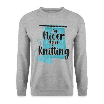 Knitting Knitter I'm Nicer After - Unisex Sweatshirt - salt & pepper - Front - Alina (178cm) & Michal (187cm)
