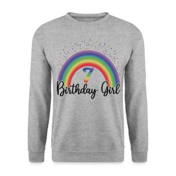 Mignon Rainbow 7 Birthday Girl, 8 ans B-day - Sweat-shirt Unisexe - gris chiné - Devant - Alina (178cm) & Michal (187cm)