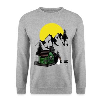 Mountains Austria Winter Snowman Hut Alps - Unisex Sweatshirt - salt & pepper - Front - Alina (178cm) & Michal (187cm)