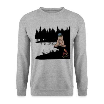Wilderness Brown Bear Angel Angler Lake Nature Lovers - Unisex Sweatshirt - salt & pepper - Front - Alina (178cm) & Michal (187cm)