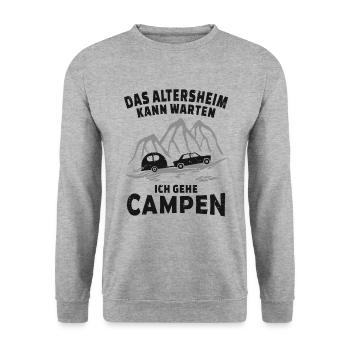 Wohnwagen Camper Rentner Opa Oma - Unisex Pullover - Weißgrau meliert - Vorne - Alina (178cm) & Michal (187cm)