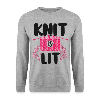 Knitting Knitter Pun Knit Is Lit - Unisex Pullover - Weißgrau meliert - Vorne - Alina (178cm) & Michal (187cm)