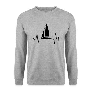 Segelboot Herzschlag - Unisex Pullover - Weißgrau meliert - Vorne - Alina (178cm) & Michal (187cm)