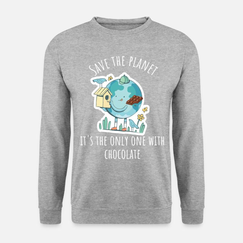 Save the plant - It's the only one with chocolate - Unisex Pullover - Weißgrau meliert