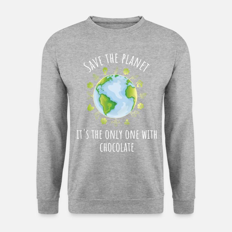 Save the plant - It's the only one with chocolate - Unisex Pullover - Weißgrau meliert