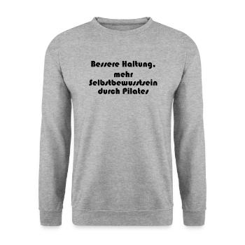 Pilates - Bessere Haltung, mehr Selbstbewusstsein - Unisex Pullover - Weißgrau meliert - Vorne - Alina (178cm) & Michal (187cm)