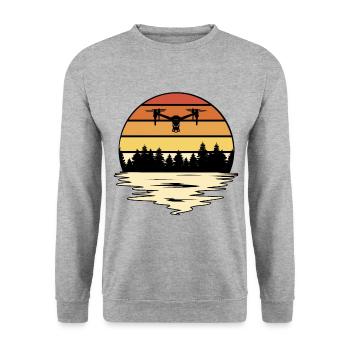 Retro Graphic Drone Flying Quadcopter Pilot RC Dro - Unisex Sweatshirt - salt & pepper - Front - Alina (178cm) & Michal (187cm)