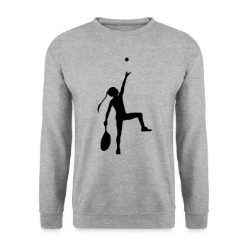 Tennis Tennisspielerin Silhouette - Unisex Pullover - Weißgrau meliert - Vorne - Alina (178cm) & Michal (187cm)