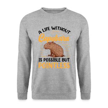 Leben ohne Capybara Wasserschwein Capybara - Unisex Pullover - Weißgrau meliert - Vorne - Alina (178cm) & Michal (187cm)