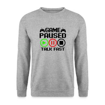 Jeu en pause – parlez vite - Sweat-shirt Unisexe - gris chiné - Devant - Alina (178cm) & Michal (187cm)