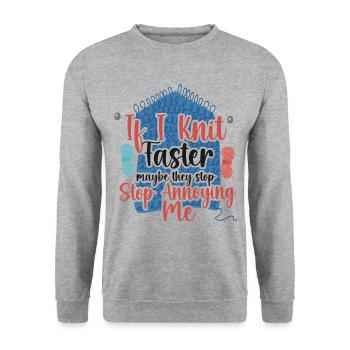 Tricoter si je tricote plus vite - Sweat-shirt Unisexe - gris chiné - Devant - Alina (178cm) & Michal (187cm)