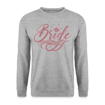 Braut passende Verlobung Brautdusche Hochzeit - Unisex Pullover - Weißgrau meliert - Vorne - Alina (178cm) & Michal (187cm)