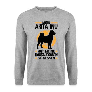 Mein Akita Inu hat meine Hausaufgaben gefressen - Unisex Pullover - Weißgrau meliert - Vorne - Alina (178cm) & Michal (187cm)