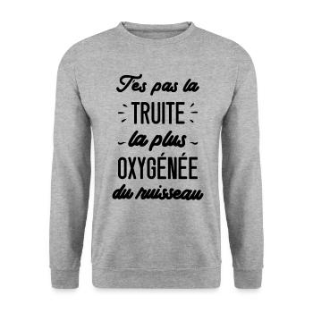 T'es pas la truite la plus oxygénée du ruisseau - Sweat-shirt Unisexe - gris chiné - Devant - Alina (178cm) & Michal (187cm)